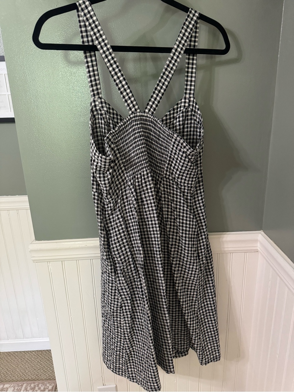 Madewell Black & White Gingham Smocked Back Sundress with Straps - Picture 5 of 7